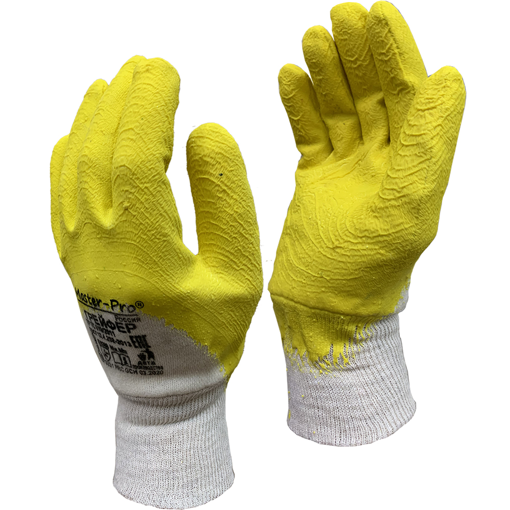 Перчатки рабочие Master-Pro® грейфер х/б с рельефным латексным покрытием для работы с арматурой
